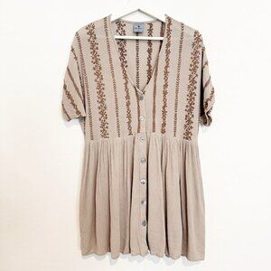 By Together Embroidered Button Up Baybydoll Dress Boho Western Cottage Small
